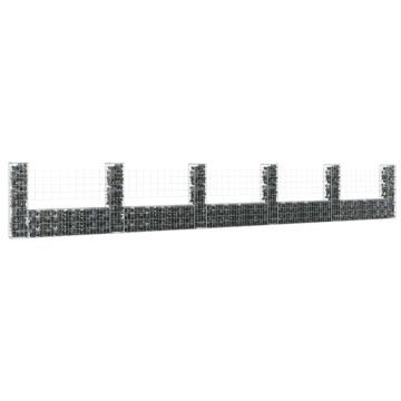 Coș gabion în formă de U cu 6 stâlpi, 620x20x100 cm, fier - Img 1