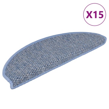 Covorașe scări autoadezive, 15 buc. albastru 65x21x4 cm, sisal - Img 2