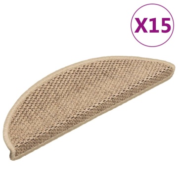 Covorașe scări autoadezive 15 buc. nisipiu 56x17x3 aspect sisal - Img 1