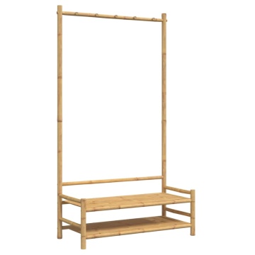 Cuier pentru haine cu rafturi, 103x40x183 cm, bambus - Img 2