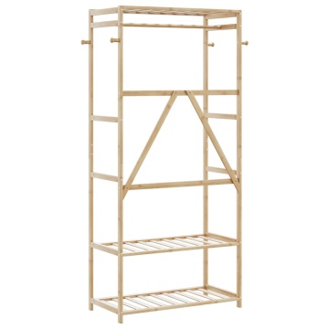 Cuier pentru haine cu rafturi, 80x40x175 cm, bambus - Img 8