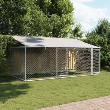 Cușcă câini cu acoperiș și uși, gri, 4x2x2 m, oțel galvanizat - Img 3