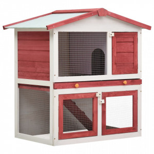 Cușcă de iepuri pentru exterior, 3 uși, roșu, lemn - Img 1