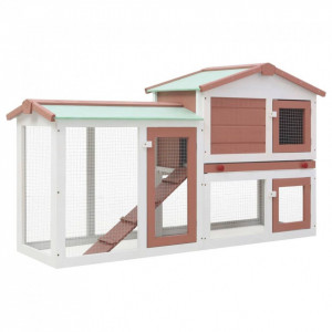Cușcă exterior pentru iepuri mare maro&alb 145x45x85 cm lemn - Img 1
