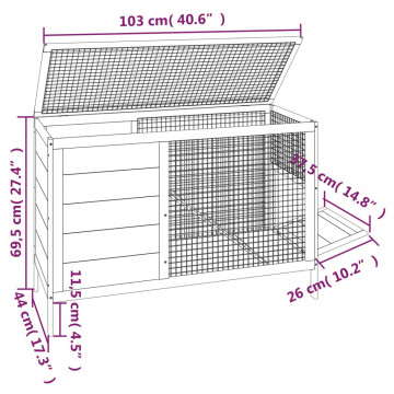 Cușcă pentru iepuri gri 103x44x69,5 cm lemn masiv de pin - Img 5