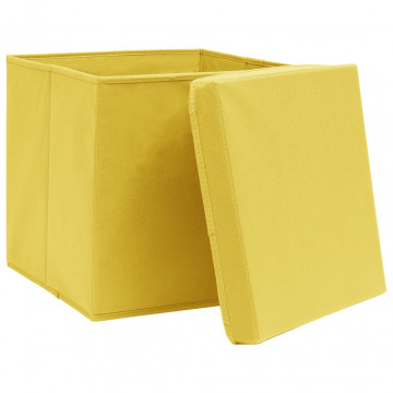 Cutii depozitare cu capac, 10 buc., galben, 32x32x32 cm, textil - Img 3