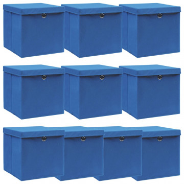 Cutii depozitare cu capace 10 buc. albastru 32x32x32 cm, textil - Img 1