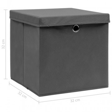 Cutii depozitare cu capace, 10 buc., gri, 32x32x32 cm, textil - Img 4