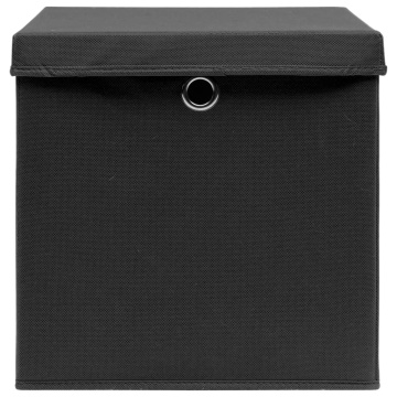 Cutii depozitare cu capace, 4 buc. negru, 32x32x32 cm, textil - Img 3