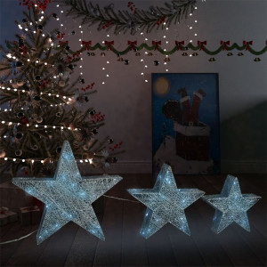 Decor Crăciun stele 3 buc. plasă argintie LED exterior/interior - Img 1