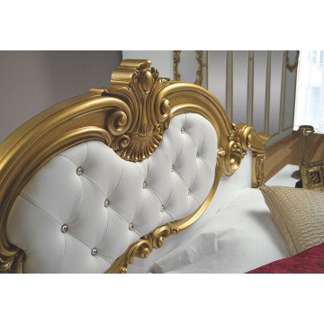 Dormitor Barocco Bianco, alb/auriu, pat 160x200 cm, dulap cu 6 usi, comoda, 2 noptiere - Img 3