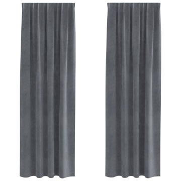 Draperii blackout cu bandă superioară 2 bucăți Gri deschis catifea - Img 2