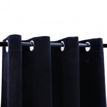 Draperii opace cu inele, 2 buc., negru, 140 x 245 cm, catifea - Img 3