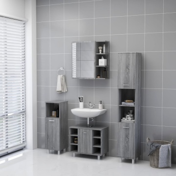 Dulap baie cu oglindă gri sonoma 62,5x20,5x64 cm lemn compozit - Img 4