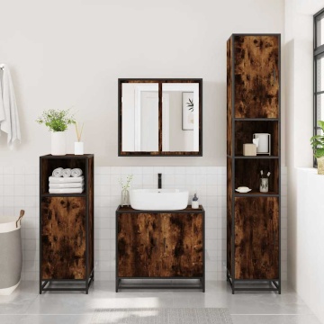 Dulap baie cu oglindă stejar fumuriu 65x20x60 cm lemn compozit - Img 3