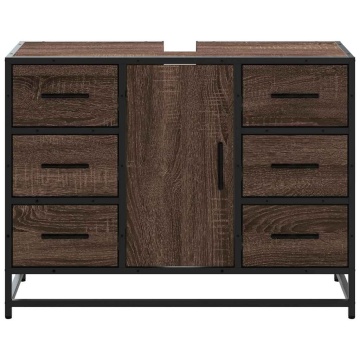 Dulap chiuveta de baie, stejar maro, 80x33x60 cm, lemn compozit - Img 8