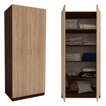 Dulap cu 2 Usi si 4 Rafturi de Depozitare, 200x80x40 cm, Culoare Wnge cu Sonoma din Pal de 18mm - Img 1