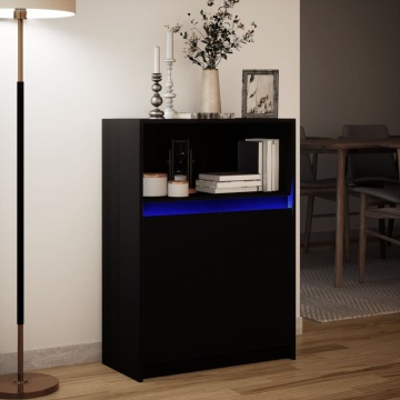Dulap cu LED, negru, 72x34x100 cm, lemn prelucrat - Img 8