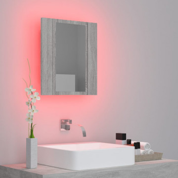 Dulap cu oglindă cu LED de baie, gri sonoma, 40x12x45 cm, lemn - Img 3