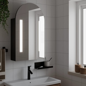 Dulap cu oglindă de baie cu LED, negru, 42x13x70 cm, arcuit - Img 1