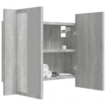 Dulap cu oglindă & LED gri sonoma 60x12x45 cm lemn compozit - Img 6