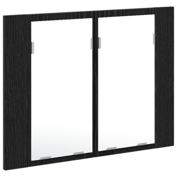 Dulap cu Oglindă LED pentru Baie Negru Stejar 60x12x45 cm din Lemn prelucrat - Img 4