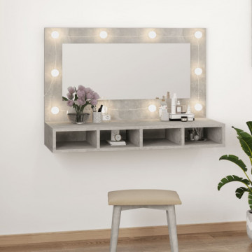 Dulap cu oglindă și LED, gri beton, 90x31,5x62 cm - Img 2