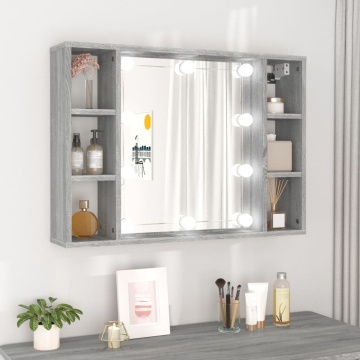 Dulap cu oglindă și LED, gri sonoma, 76x15x55 cm - Img 1