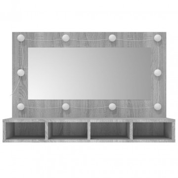 Dulap cu oglindă și LED, gri sonoma, 90x31,5x62 cm - Img 4