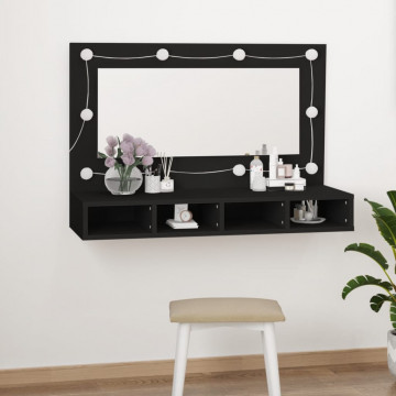 Dulap cu oglindă și LED, negru, 90x31,5x62 cm - Img 1