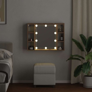 Dulap cu oglindă și LED stejar artizanal 76x15x55 cm, lemn - Img 4