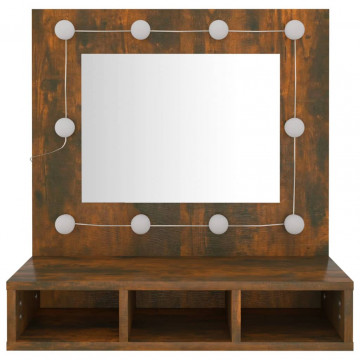 Dulap cu oglindă și LED, stejar fumuriu, 60x31,5x62 cm - Img 8