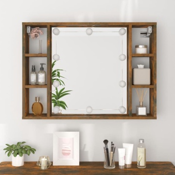 Dulap cu oglindă și LED, stejar fumuriu, 76x15x55 cm - Img 8