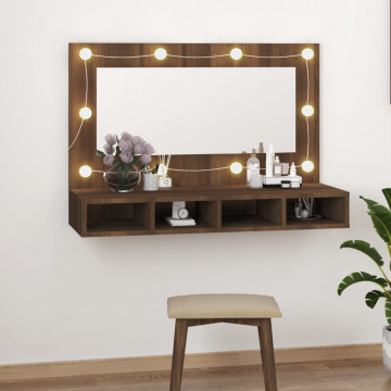 Dulap cu oglindă și LED, stejar maro, 90x31,5x62 cm - Img 1