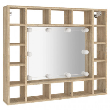 Dulap cu oglindă și LED, stejar sonoma, 91x15x76,5 cm - Img 3