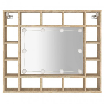 Dulap cu oglindă și LED, stejar sonoma, 91x15x76,5 cm - Img 6