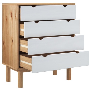 Dulap cu sertar OTTA, maro/alb, 76,5x39,5x90 cm, lemn masiv pin - Img 4