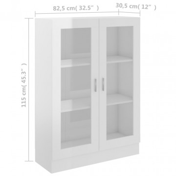 Dulap cu vitrină, alb extralucios, 82,5 x 30,5 x 115 cm, PAL - Img 7