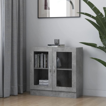 Dulap cu vitrină, gri beton, 82,5x30,5x80 cm, lemn prelucrat - Img 1