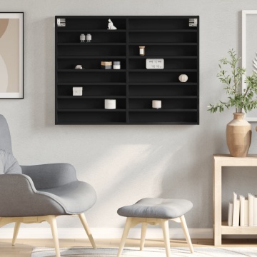 Dulap cu vitrină, negru, 100x8,5x75 cm, lemn prelucrat - Img 3