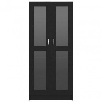 Dulap cu vitrină, negru, 82,5 x 30,5 x 185,5 cm, PAL - Img 5