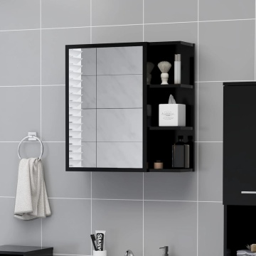 Dulap de baie cu oglindă, negru, 62,5x20,5x64cm, lemn prelucrat - Img 1