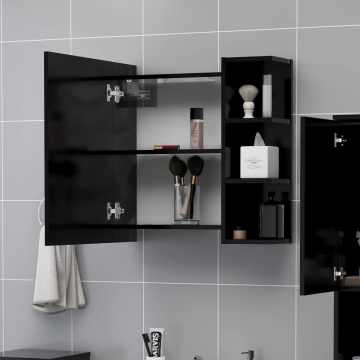 Dulap de baie cu oglindă, negru, 62,5x20,5x64cm, lemn prelucrat - Img 3