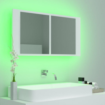 Dulap de baie cu oglindă și LED, alb, 90x12x45 cm acril - Img 4