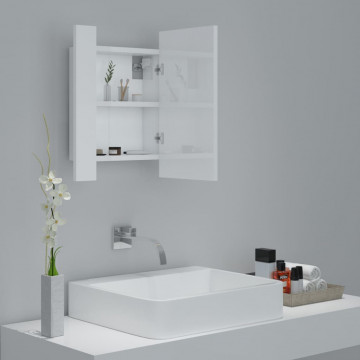 Dulap de baie cu oglindă și LED, alb extralucios 40x12x45 acril - Img 5