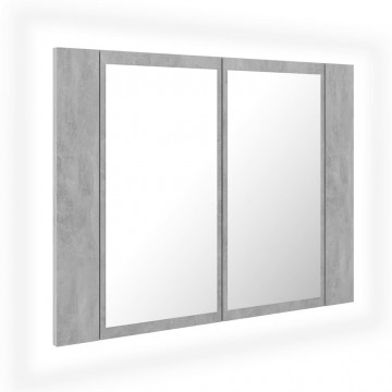Dulap de baie cu oglindă și LED, gri beton, 60x12x45 cm - Img 2