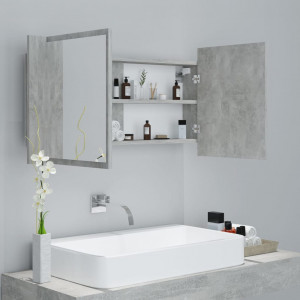 Dulap de baie cu oglindă și LED, gri beton, 90x12x45 cm - Img 5
