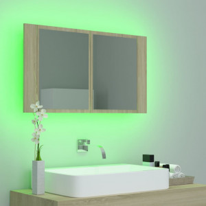 Dulap de baie cu oglindă și LED, stejar Sonoma, 80x12x45 cm - Img 8
