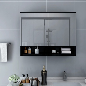 Dulap de baie cu oglindă și LED-uri, negru, 80x15x60 cm, MDF - Img 1