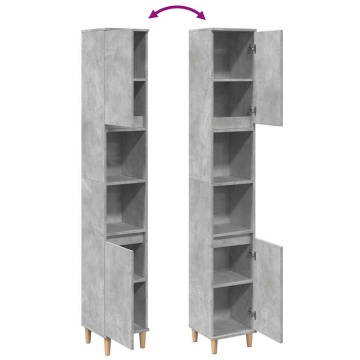 Dulap de baie, gri beton, 30x30x190 cm, lemn prelucrat - Img 7